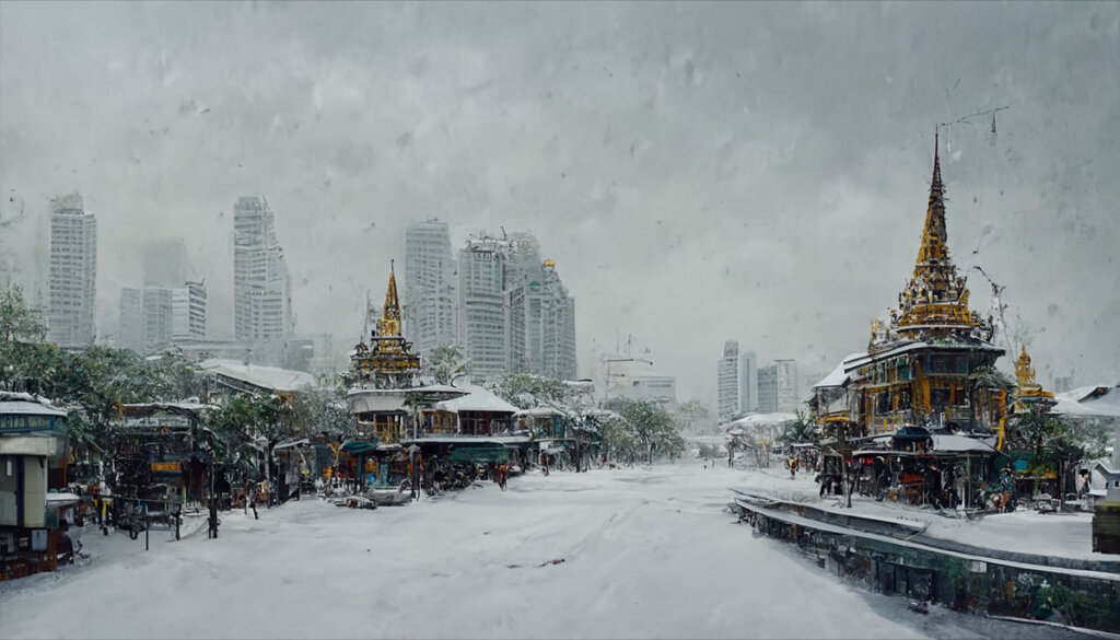 ภาพวาดเมื่อกรุงเทพมีหิมะตก Midjourney AI