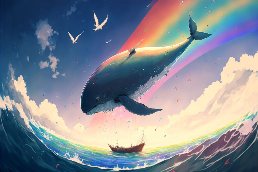 ปลาวาฬกับสายรุ้ง วาดด้วย Midjourney AI