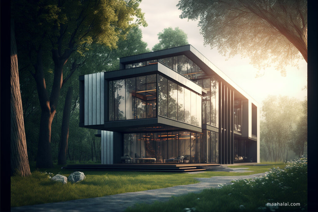 Modern House กลางป่ากับแสงสวยๆ ออกแบบด้วย Midjourney AI
