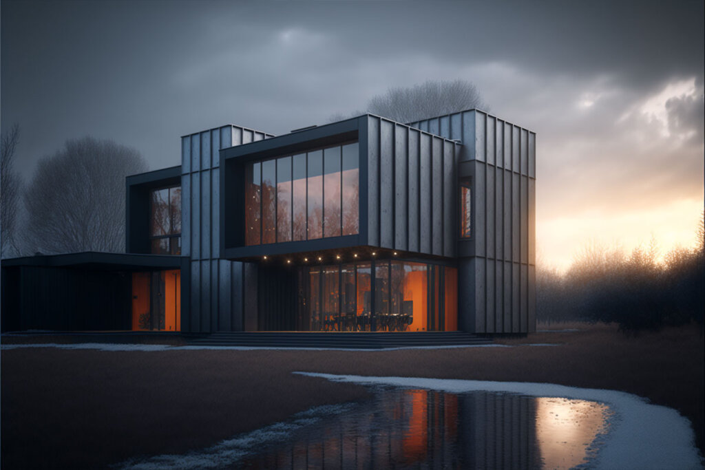 Modern House กลางธรรมชาติ ออกแบบบ้านโดย Midjourney
