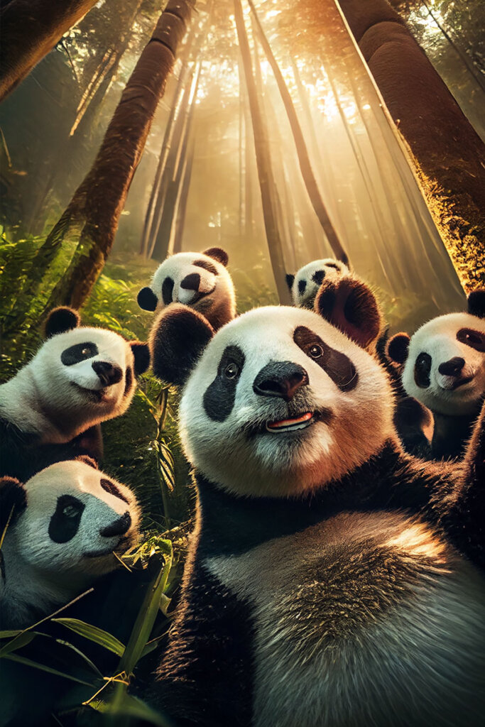 panda taking a selfie Midjourney AI Prompts